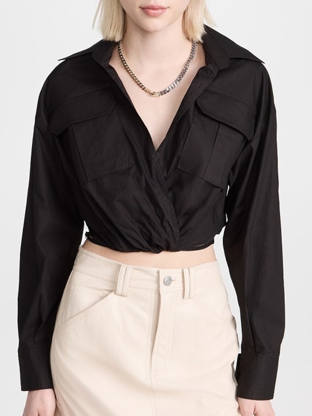 A.L.C. Corbin Top Crop Utility Pocket Poplin Black Blouse
